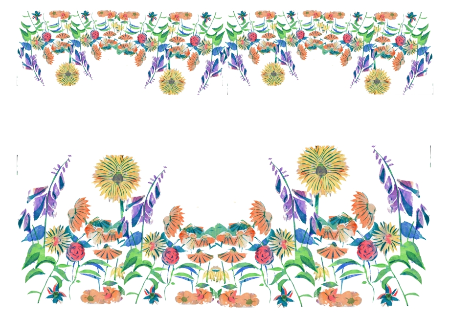 Flowers mocked up as border designs for fabric